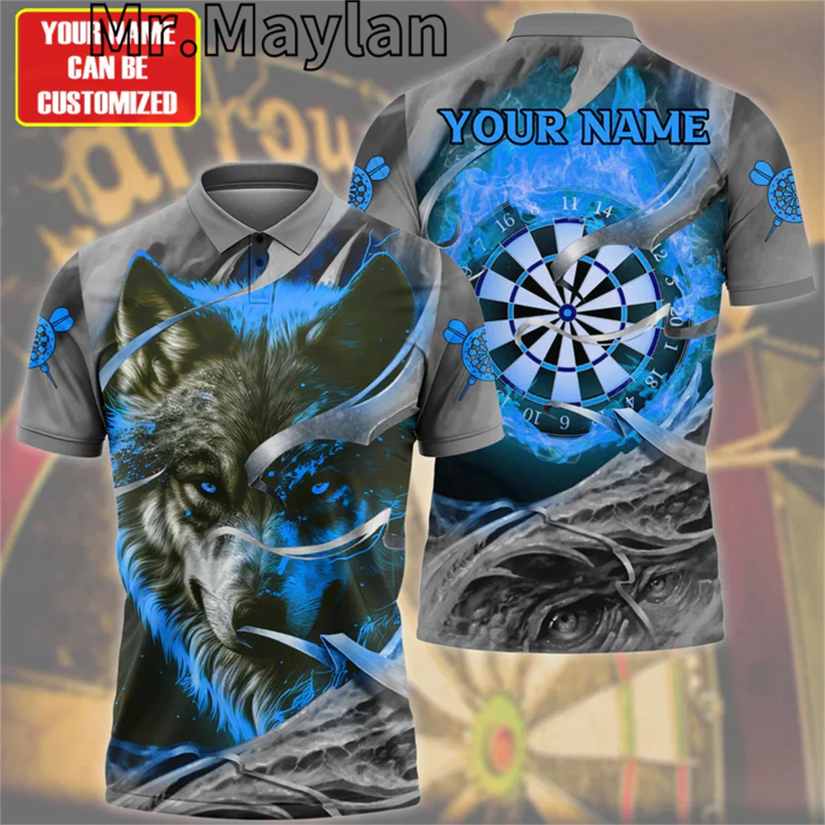 Personalized Dartboard Wolf Multicolor Version 3D Polo Shirt Men Women For Dart Team Uniform Gift for Darts Player Unisex Tee-12