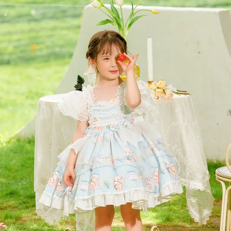 Summer New Women's Clothing Children's Baby Cartoon Lolita Princess Skirt Flying Sleeves Short Sleeve dress