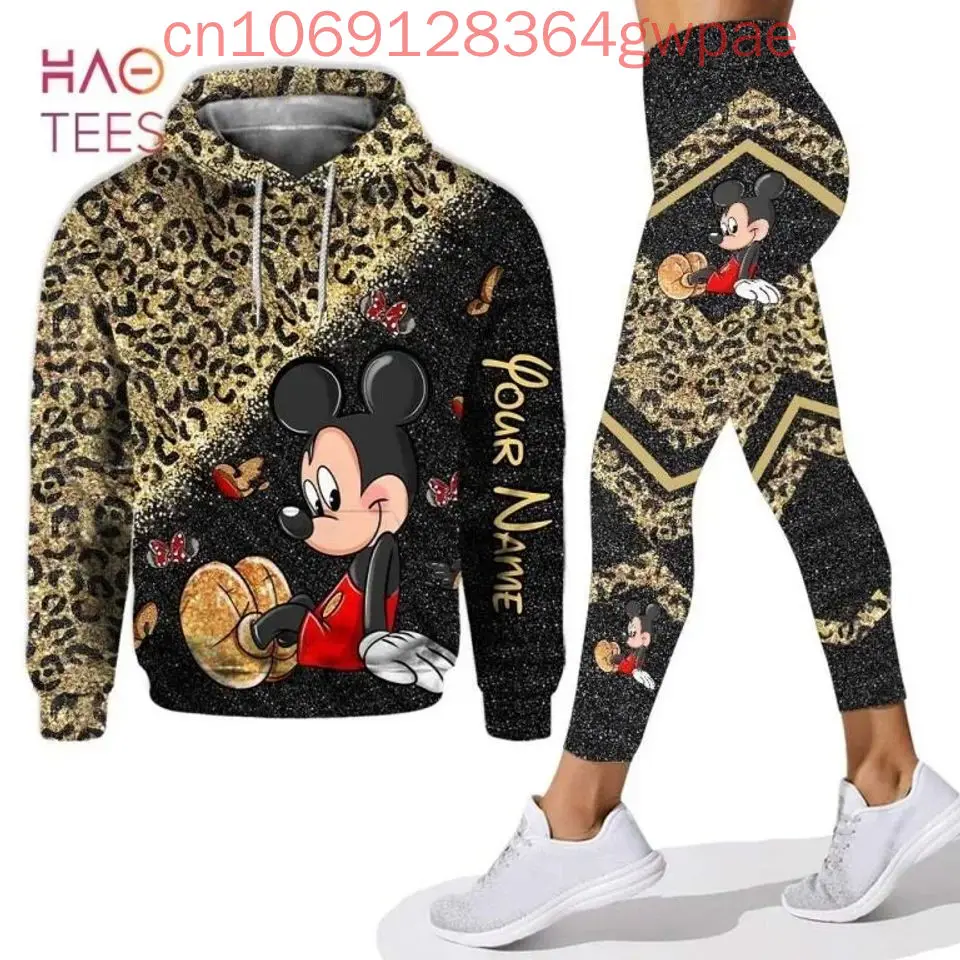 TureMouse-Ensemble sweat à capuche et leggings 3D pour femme, pantalons de yoga Disney Minnie, pantalons de survêtement, leggings décontractés, piste trempée