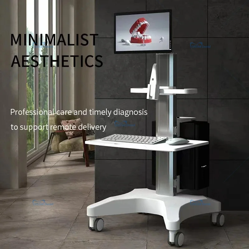 GISTARMED Dental Clinic Trolley Cart Dental Lab Equipment Oral Scan Trolley Holder Host/Monitor Mobile Cart With Brake/Socket