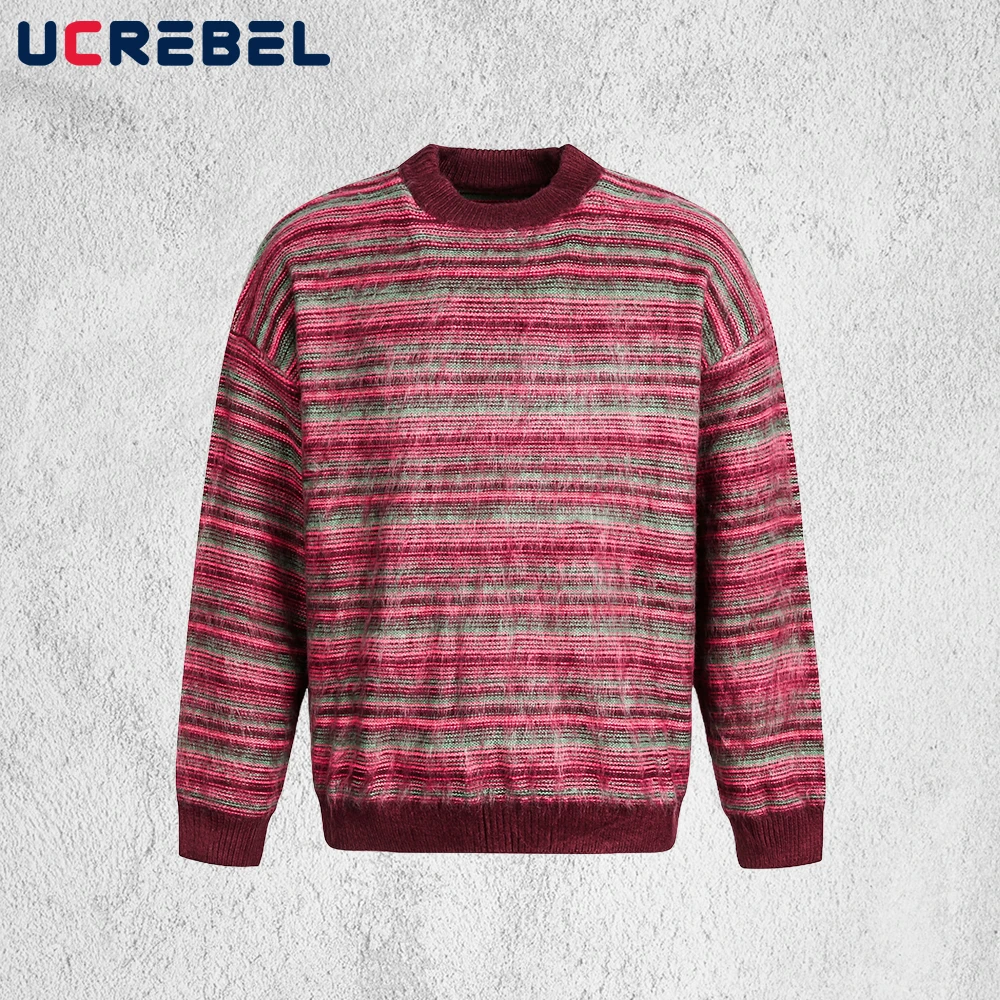 Maglione a righe con pannelli a contrasto Uomo Autunno Inverno High Street Girocollo ampio Manica lunga Pullover lavorato a maglia Uomo