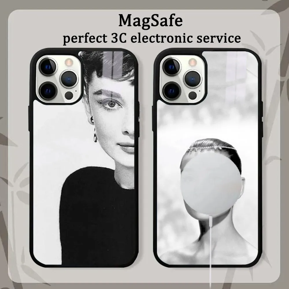 Actress A-Audrey H-Hepburn Phone Case For iPhone 15 14 13 12 11 Pro Max Plus Mini Mirror Magnetic Cover