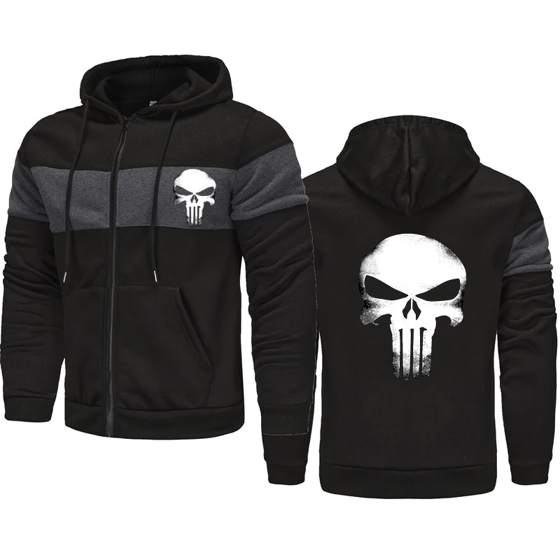 New Fleece Zipper Hoodie Autumn/Winter Skull Print Men's Zipper Hoodie Men's Fashion Autumn/Winter Hoodie