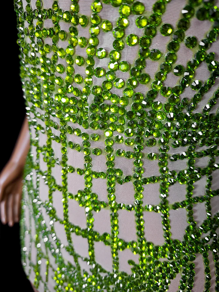 Nuevo Vestido corto brillante con diamantes de imitación, verde y rosa, conjunto de 2 uds., falda, Mini vestido, fiesta de celebridades, cumpleaños, graduación, baile, DJ, ropa para espectáculo en escenario