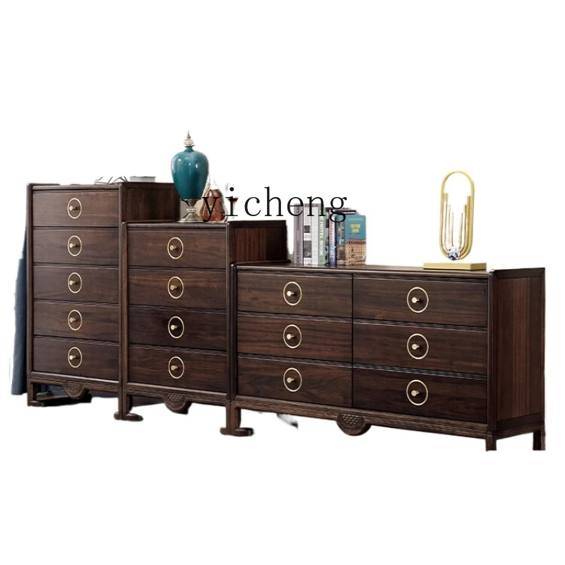 XL all solid wood four buckets five buckets six buckets locker TV cabinet Hemu new Chinese villa