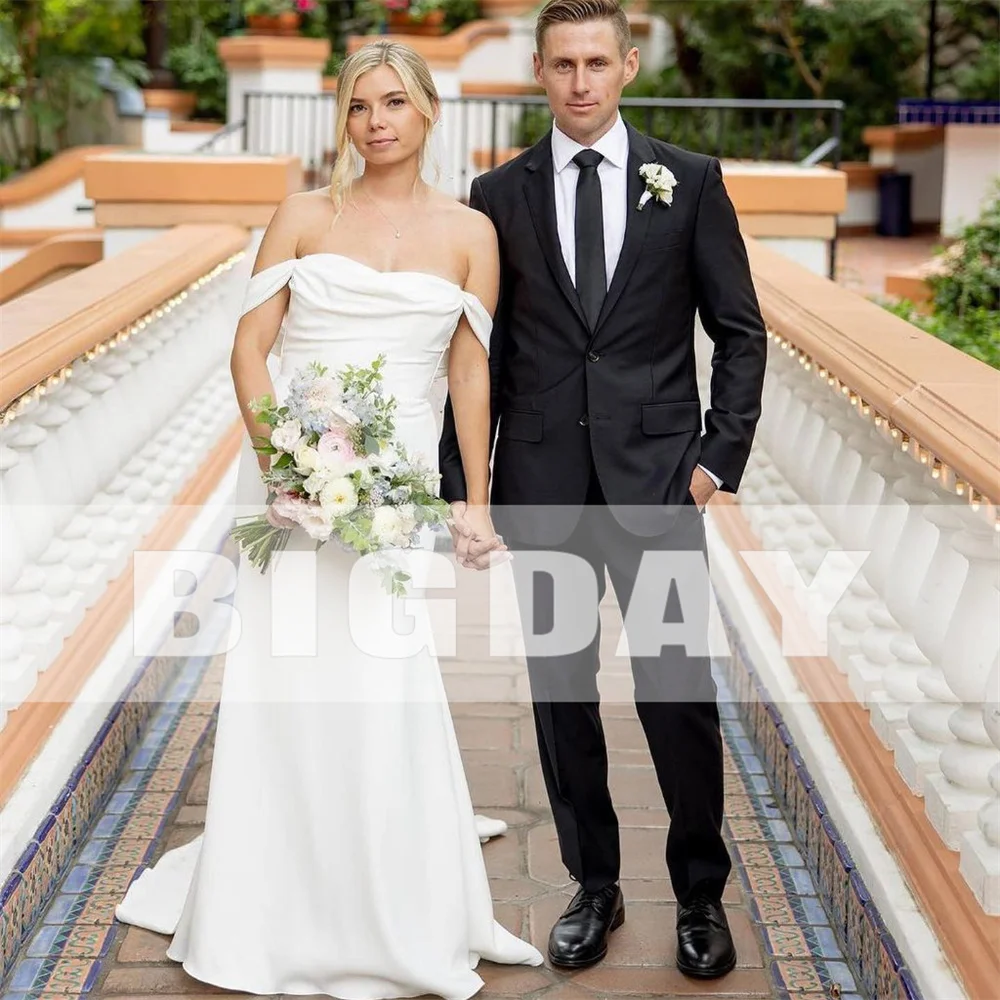 Vestido De novia elegante De sirena, traje De satén con espalda abierta y hombros descubiertos, plisado sin tirantes, tren De barrido, 2024