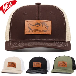 Men's Fashion Fisherman Pattern Leather Label Richardson Duck Tongue Hat Adjustable Hip Hop Baseball Hat Sunshade Cowboy Caps