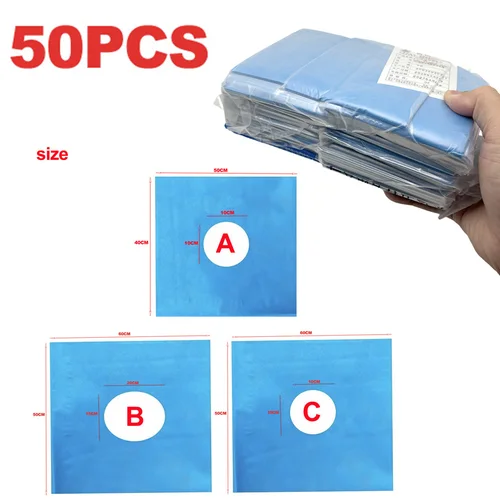 50 Uds. Cortinas quirúrgicas desechables con agujeros, cubierta de paquete individual, hoja de agujero estéril no tejida, toalla quirúrgica azul