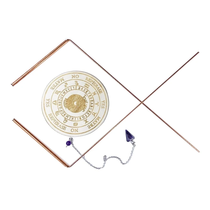 Copper Way Rod Set And Pendulum Plate Set With Mat And Quartz Crystal Witch Wand For Divination