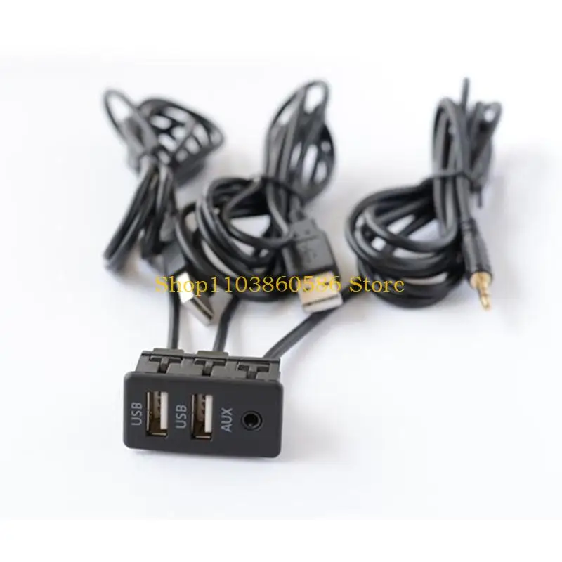 242A 3.5mm AUX Interface Dual USB Square Flush Mount Extension Wire Dash Flush Mount Panel Cable for Car Boat Truck Motorbike