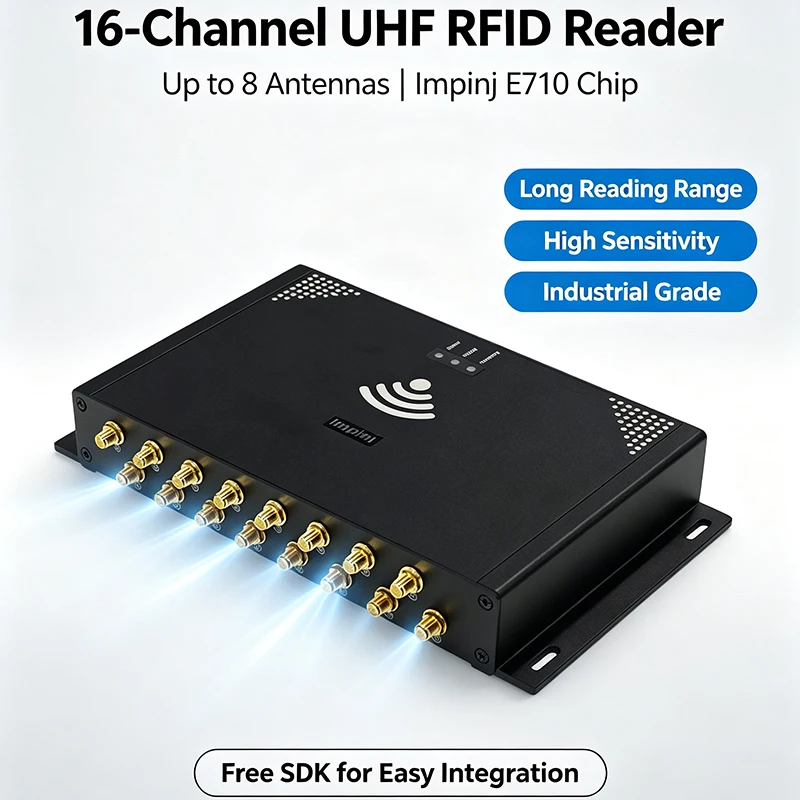 16-Channel UHF RFID Fixed Reader Impinj E710 Industrial Smart RFID Reader Support 16 Antennas With SDK For Warehouse Inventory