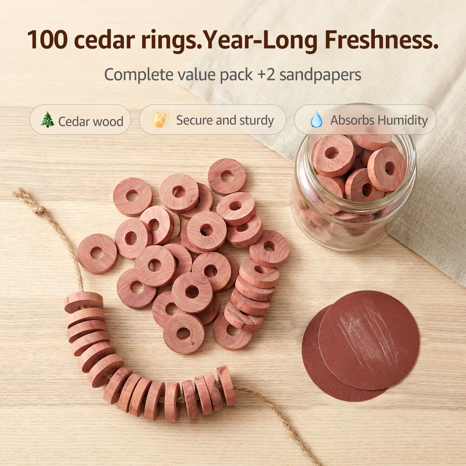 100Pcs Cedar Block Cedar Wood Moth Repellent with Sandpaper Health Natural Clothes Camphor Insect Repellent Moth Ball for Drawer
