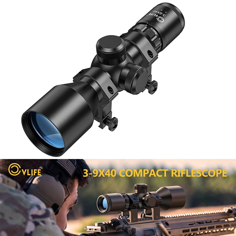 

CVLIFE 3-9x40 Rifle Scope Optics Riflescope Mil-dot Crosshair Reticle Sight Compact Sighting For 20mm Picatinny Rail Mount Alu