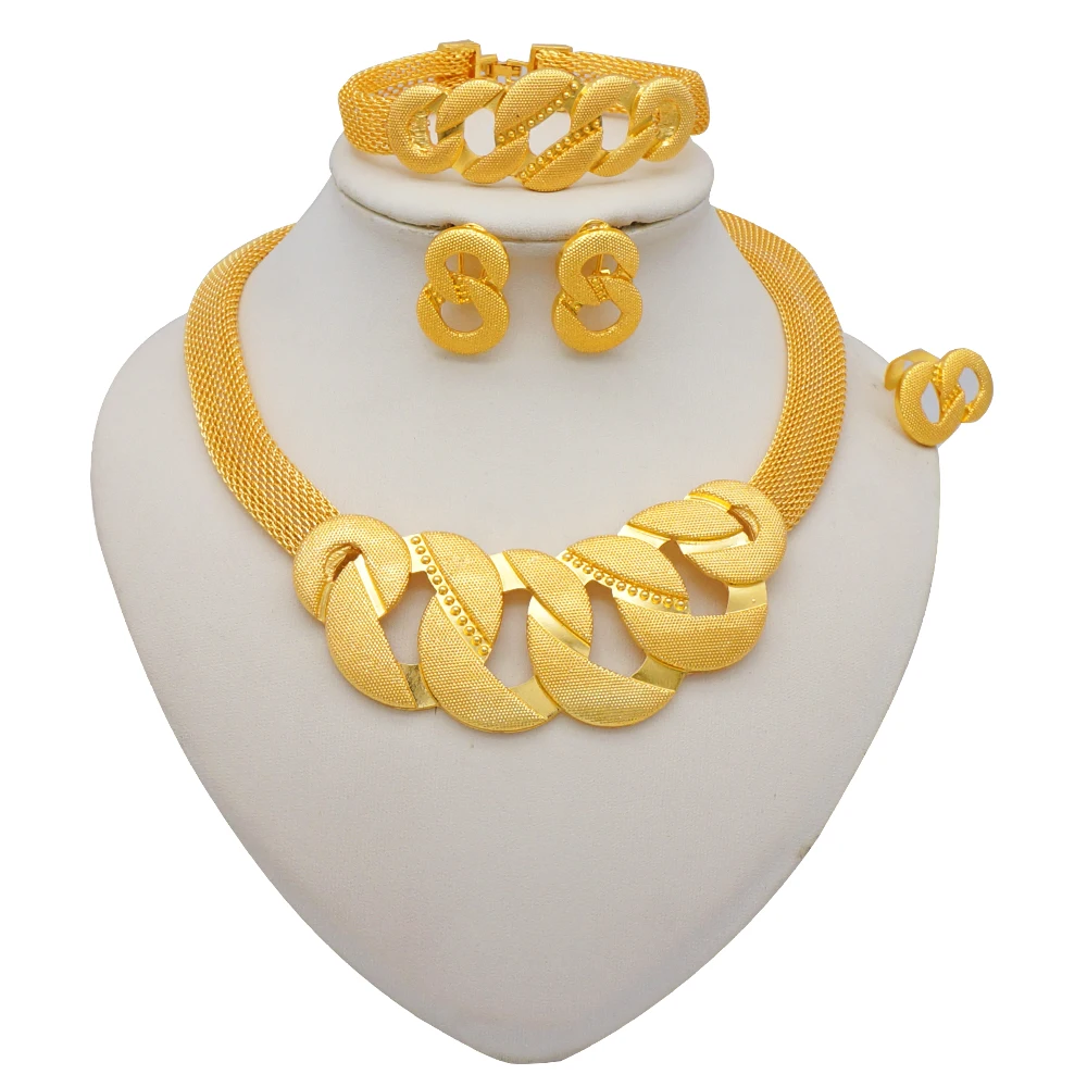 Fashion Ethiopian Rope Chain Jewelry Set For Women African Ethnic Style Necklace Bracelet Earring Ring Wedding Jewelry Sets