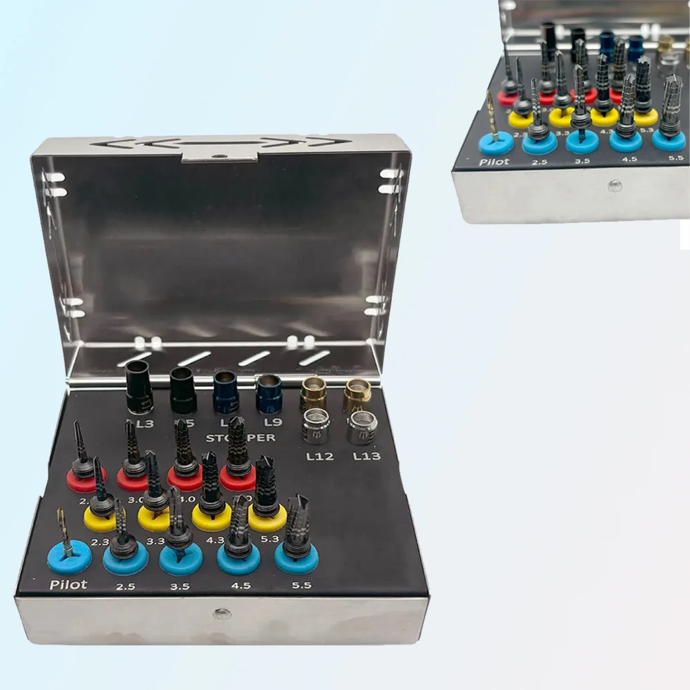 

21Pcs Dental Osseodensification Bur Kit Implant Surgical Drill Set with Stoppers Black Rust-Free for Dental Implant System