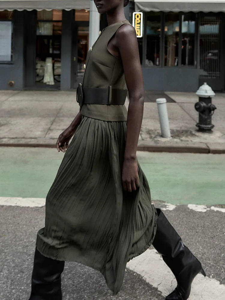 Herbst 2022, neues faionable Midi Dr mit Gürtel, Ele Quali Damenbekleidung, Bühnenkostüm, ethnisches SLE-Damenkleid