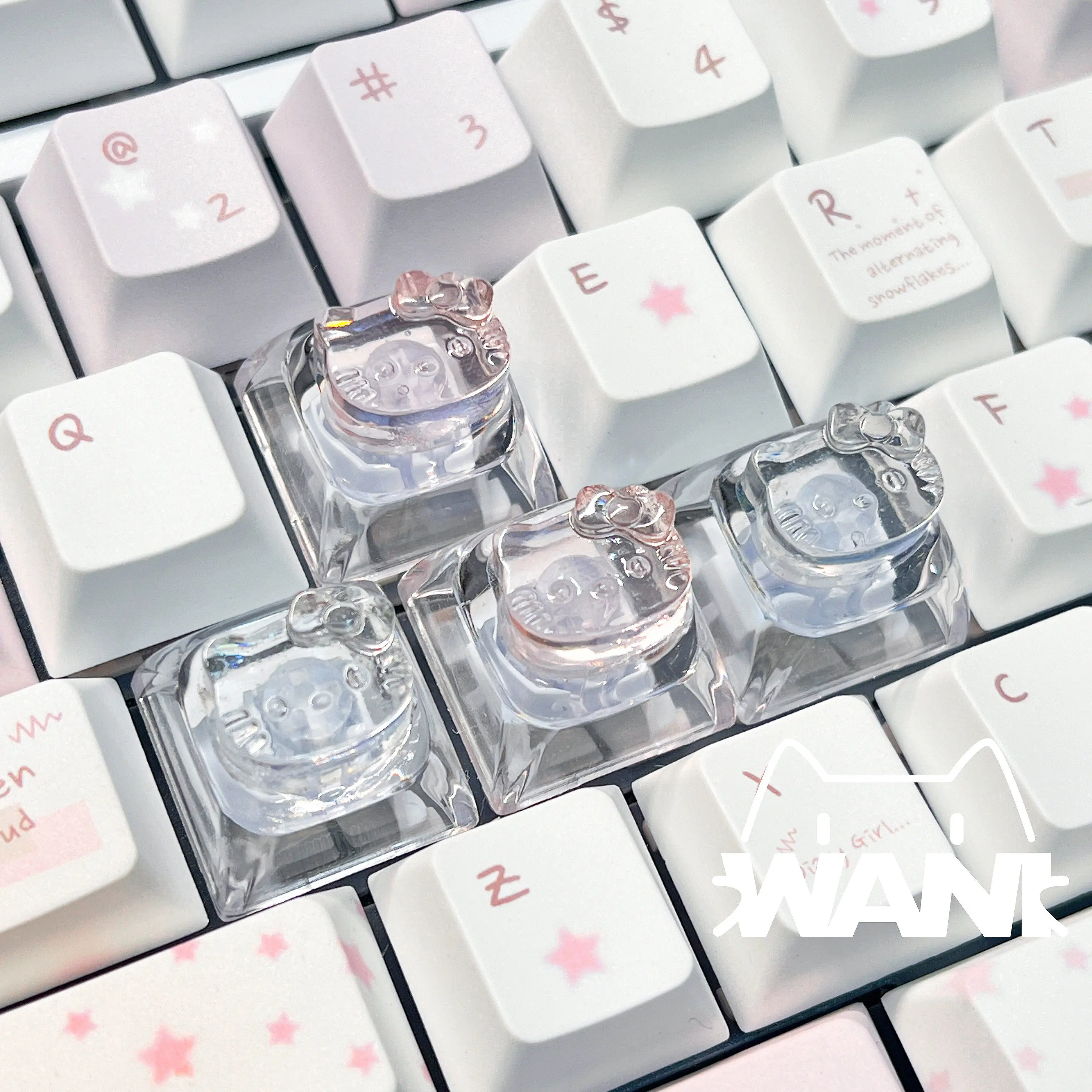 KT Translucent Keycaps Mechanical Keyboard Directional Keycaps Cute Kitty Personalized Customization Replacement WASD Key Caps