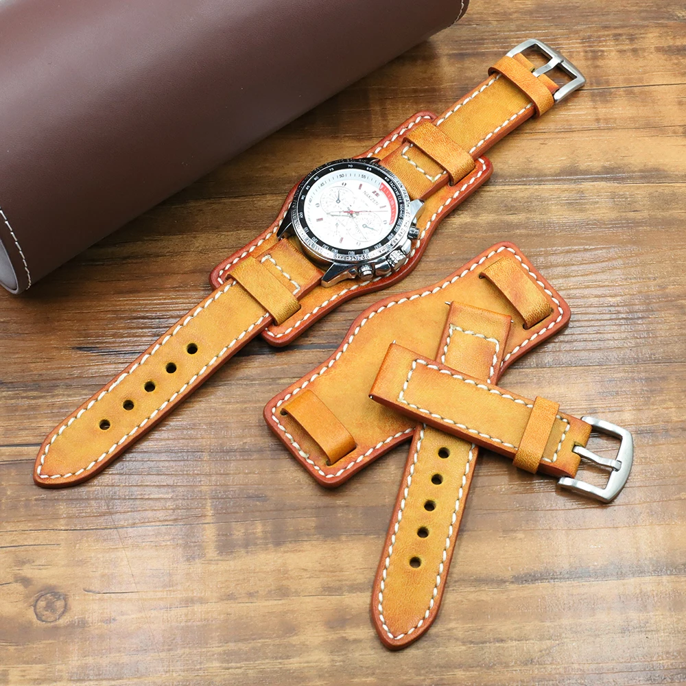 18mm 19mm 20mm 22mm 24mm Genuine Leather Watch Strap Bund Watchband With Mat Black Brown Coffee Leather Bracelet Wristwatch Band