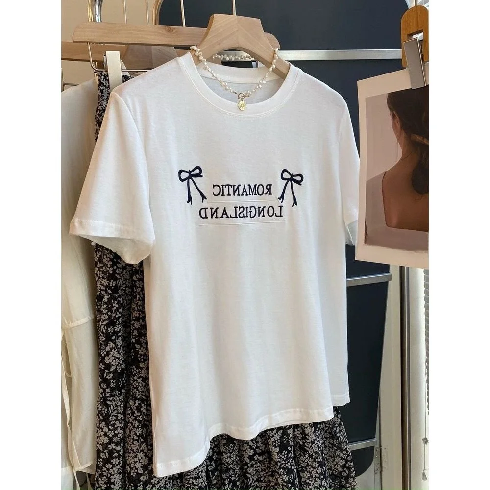 Casual Short Sleeve T-Shirt Summer Style Embroidery  Knot Design Guangzhou Thirteenth Factory Women's Fashion Top