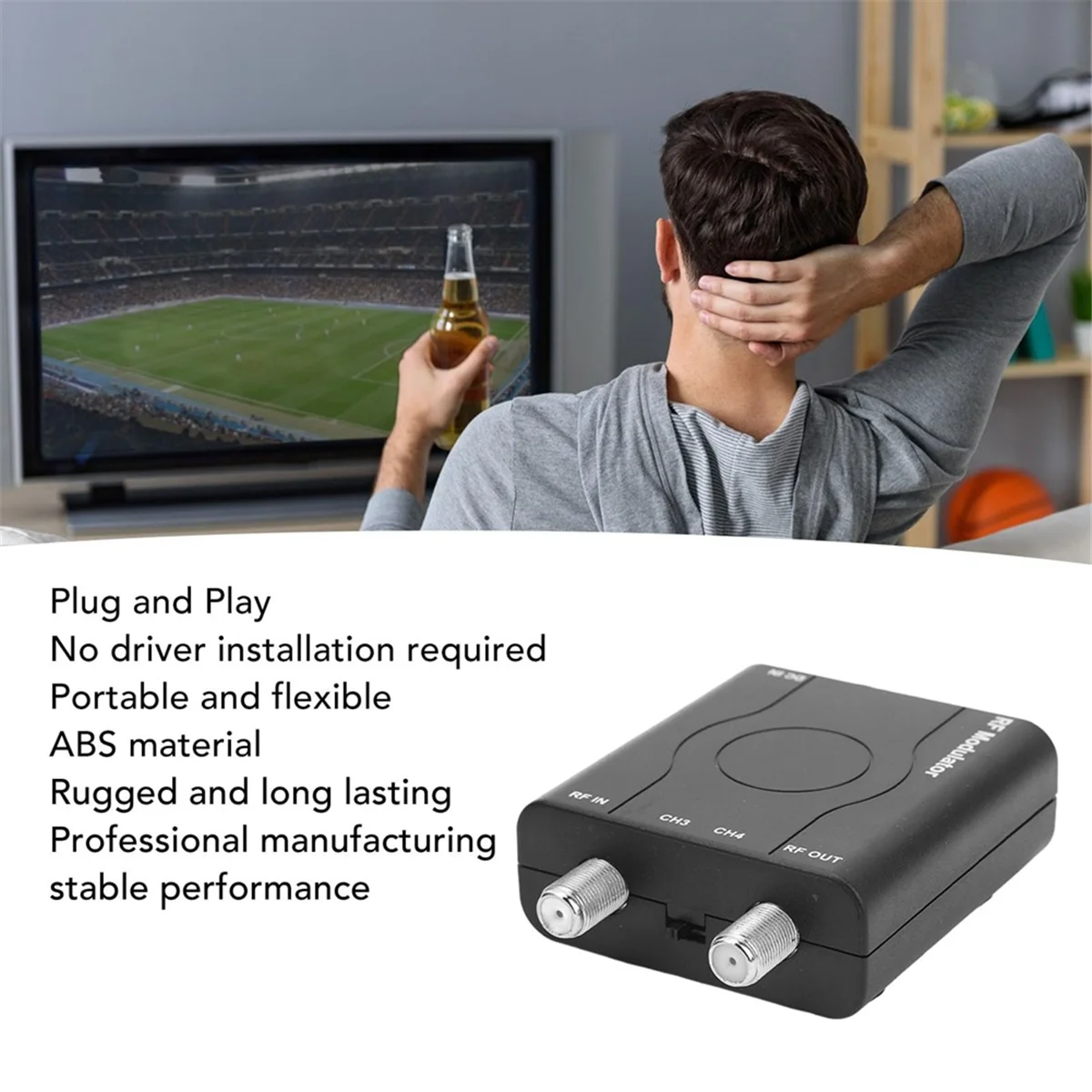 HDMI-Compatible RF Modulator Adapter, RF Modulator Coaxial Converter, HD Multimedia Interface to RF Modulator NTSC