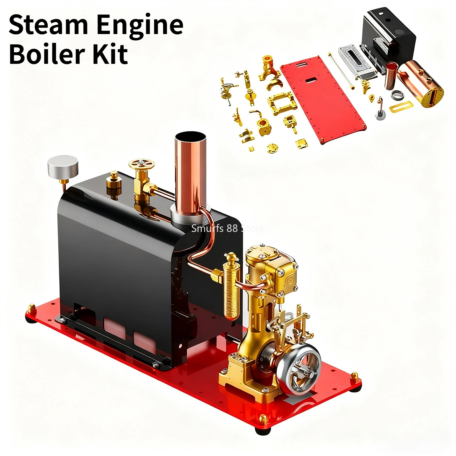 Single Cylinder Steam Engine Model with Boiler DIY Kit Mini Metal Reversible Reciprocating Steam Engine Experimental Model Toys