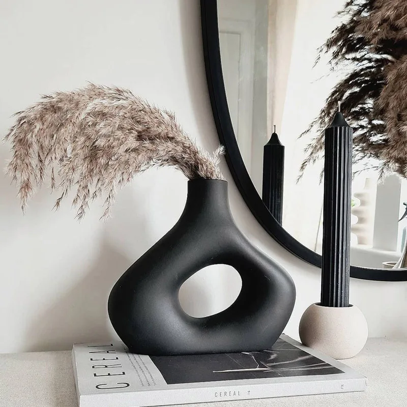 

Mutihome 2026 Modern Minimalist Ins Black And White Ceramic Vase Decoration Living Room Dried Flower Vase Ceramic Candle Holder