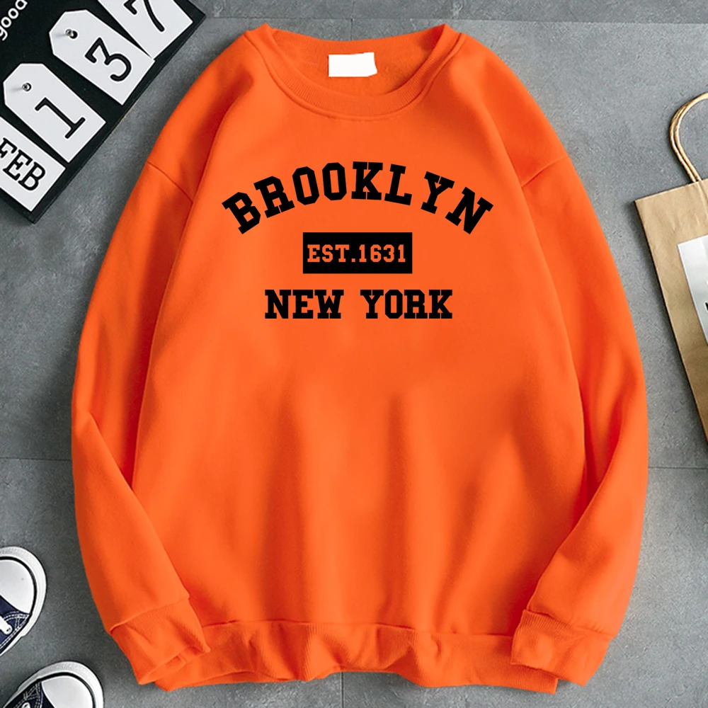 Simple Fashion Women\'S Sweatshirt Brooklyn Est. 1631 New York Letter Print Hooded Warm Comfortable Pullovers Soft Fleece Clothes