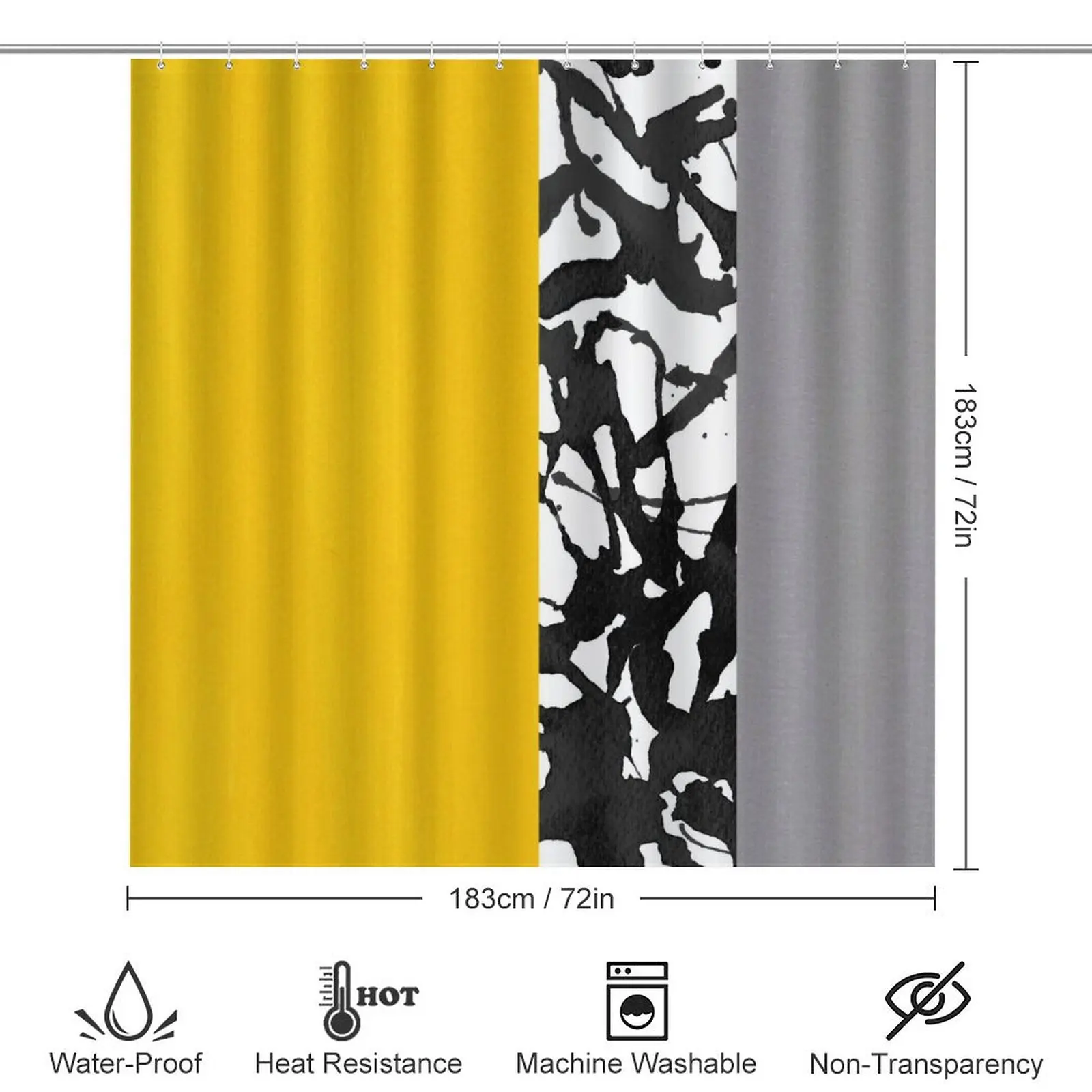 Yellow geometric printed shower curtain Modern non-slip carpet shower curtain Waterproof polyester home decor 180x180