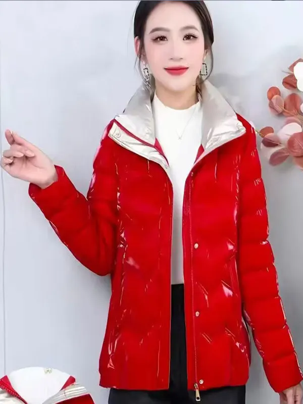 

High-End Pearl Glossy ort Cotton Jaet Women's Bread Sle Thiened Wa-Free Faionable Winter Coat Sweet Sle Loose Fit