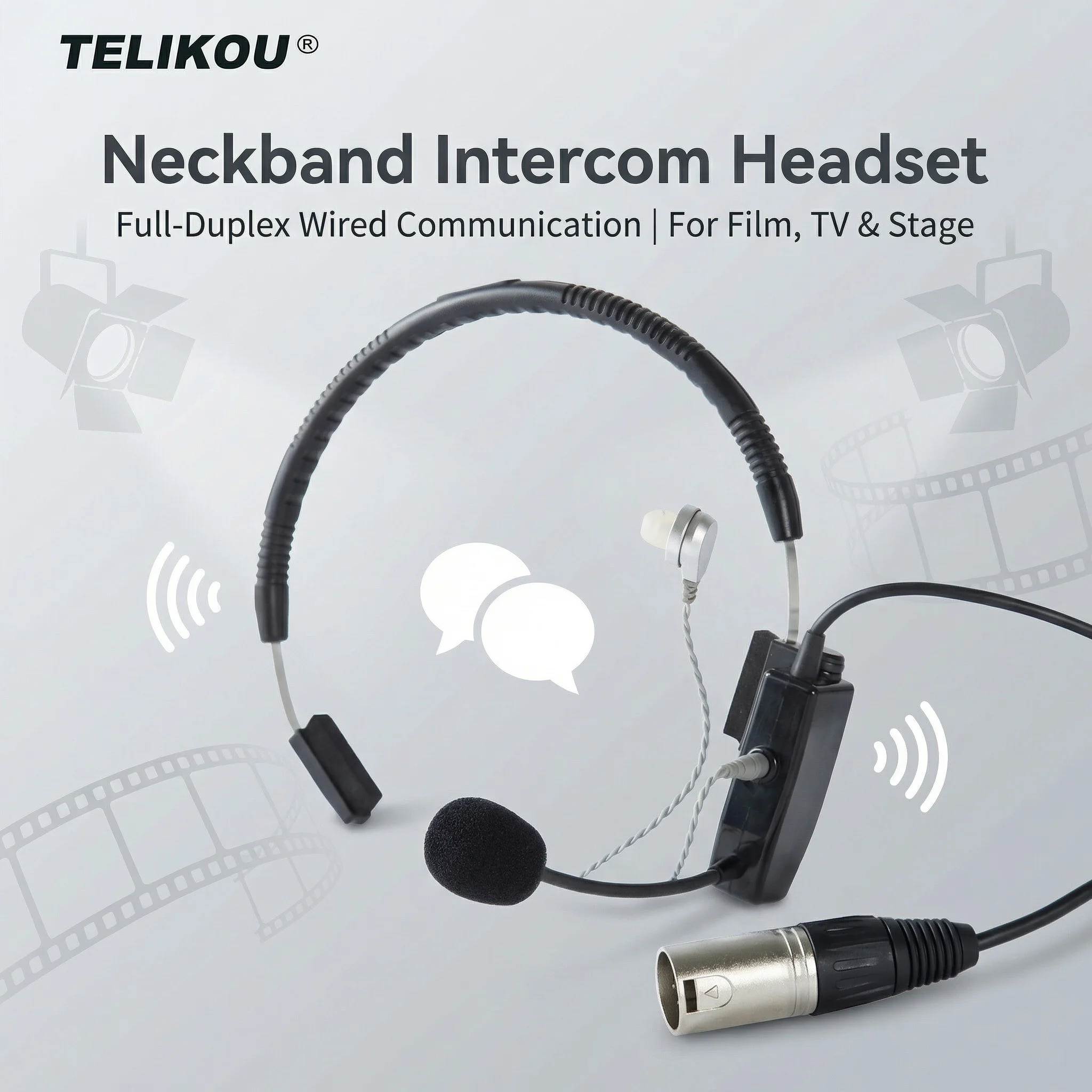 TELIKOU NE-10 | Necklace Headset XLR-5M Connector Full-Duplex Wired Intercom Headset Electret Microphone for Film TV Stage