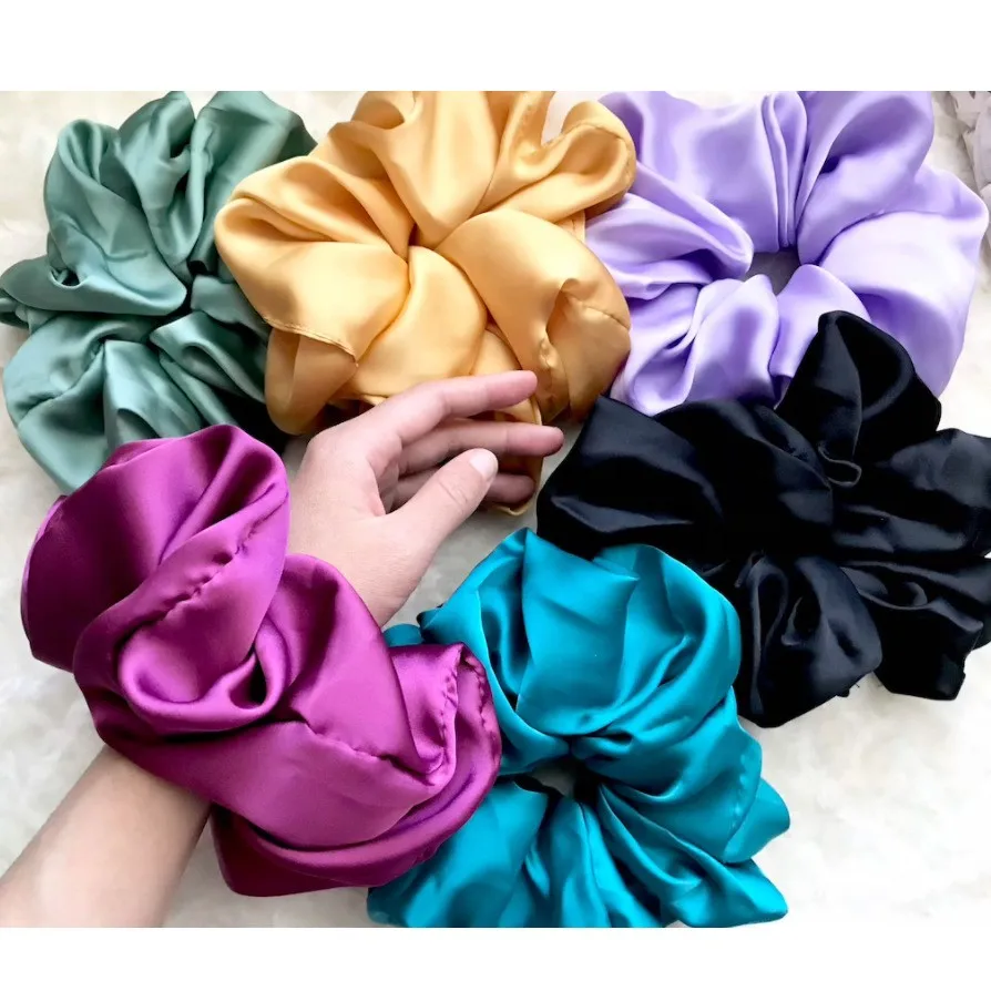 

Fashion Oversize Silk Satin Scrunchies Elastic Hair Ties Women Girls Solid Big Ponytail Holder Hair Bands Rope Hair Accessories