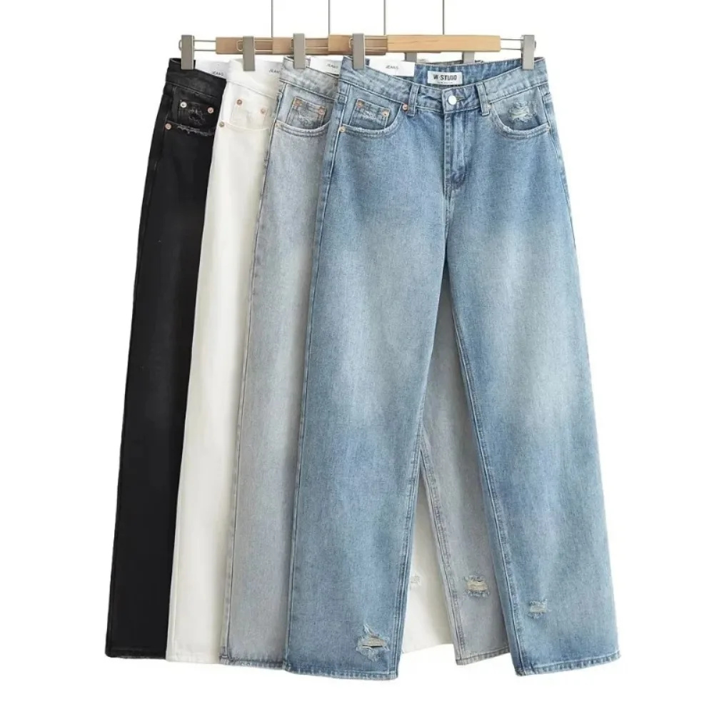 

Traf Zr Jeans for Women Y2k Streetwear Baggy New High Waist Women's Wide Ripped Flared Boyfriend Jeans Women's Pants Summer