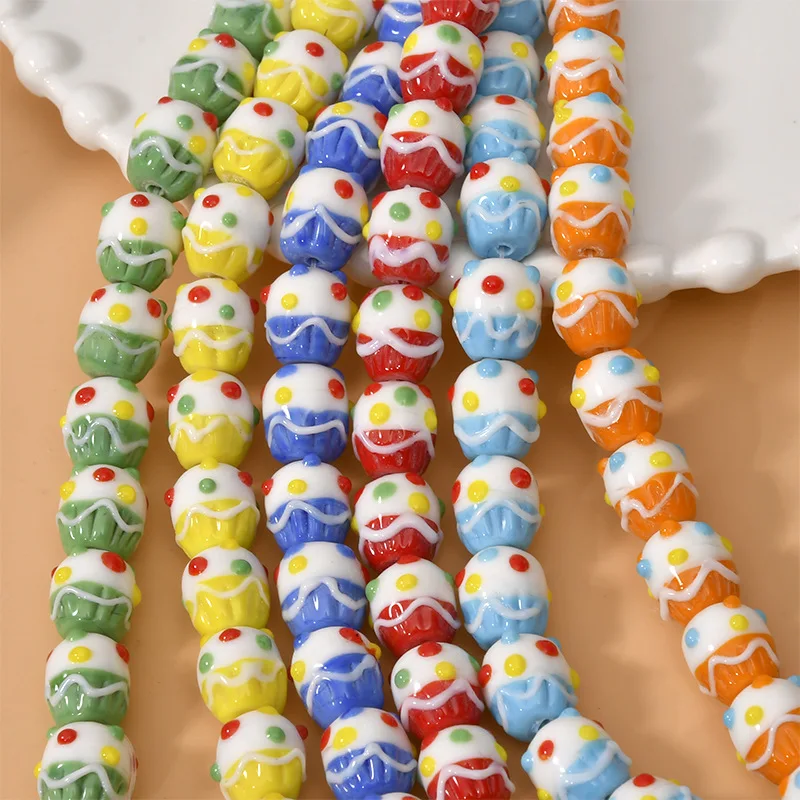 5pcs 11x13mm Summer Ice Cream Cone Perforated Lampwork Glass Beads for Jewelry Making DIY Handmade Bracelet Necklace Accessories