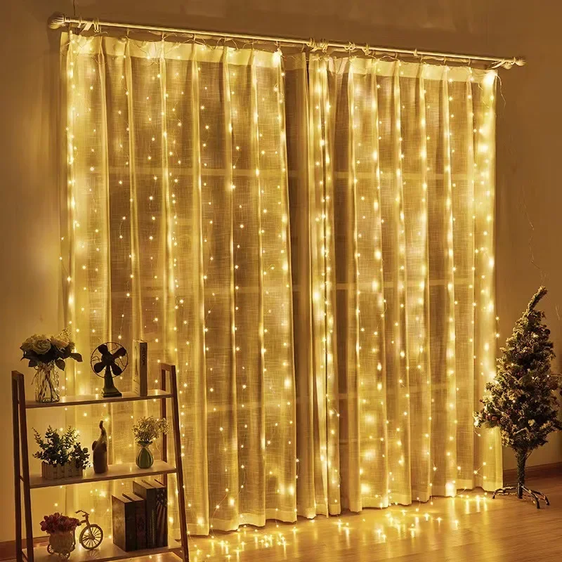 3x3m Curtain Garland on The Window USB Power Fairy Lights Festoon 8 Mode New Year Garland Led Lights Christmas Decoration Indoor