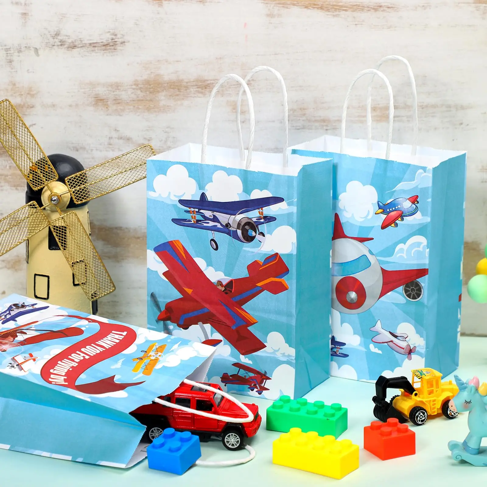 24 Pcs Airplane Party Gift Bags Airplane Themed Kids Airplane Birthday Party Decorations Treat Bags 5.91 x 8.27 x 3.15 Inches