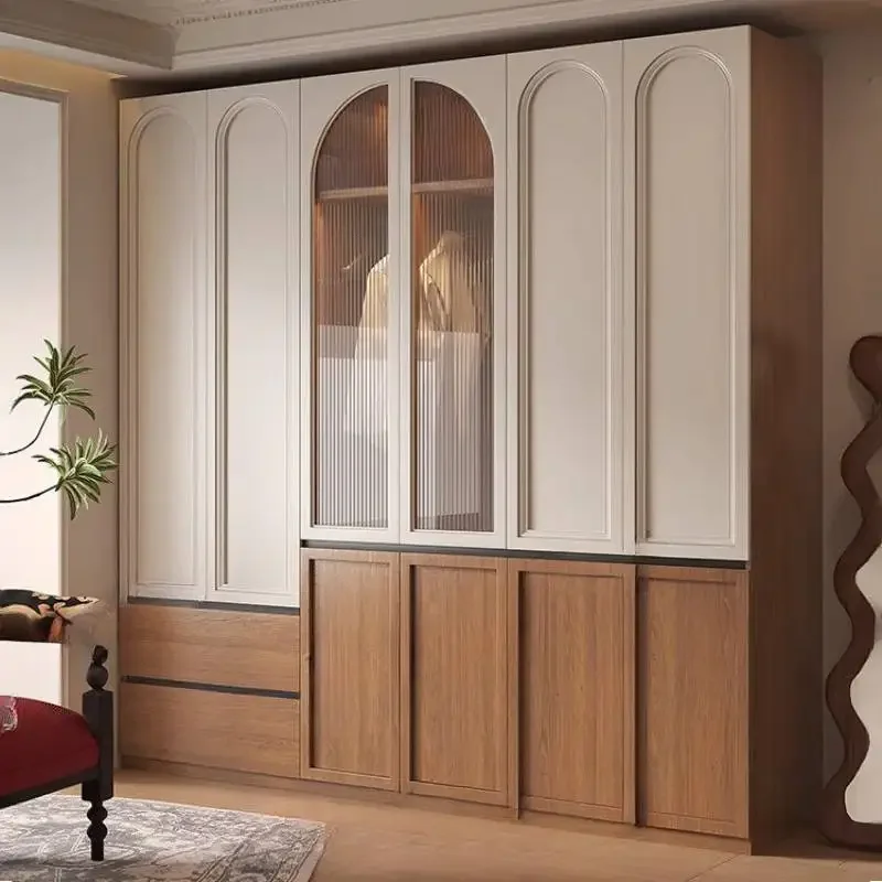 Brown Modern Wardrobes Closet Wooden Hanging Rod Door Saving Wardrobes Storage Drawers Tall Guarda Roupas Furniture For Home