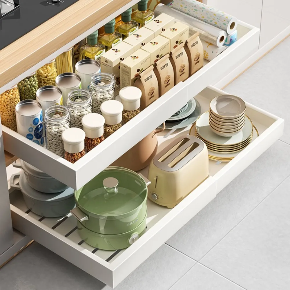 Pull Out Cabinet Organizer Simple Easy Storage Rack No Punching Required Slide Storage Scalable with Slides Rail Kitchen Cabinet