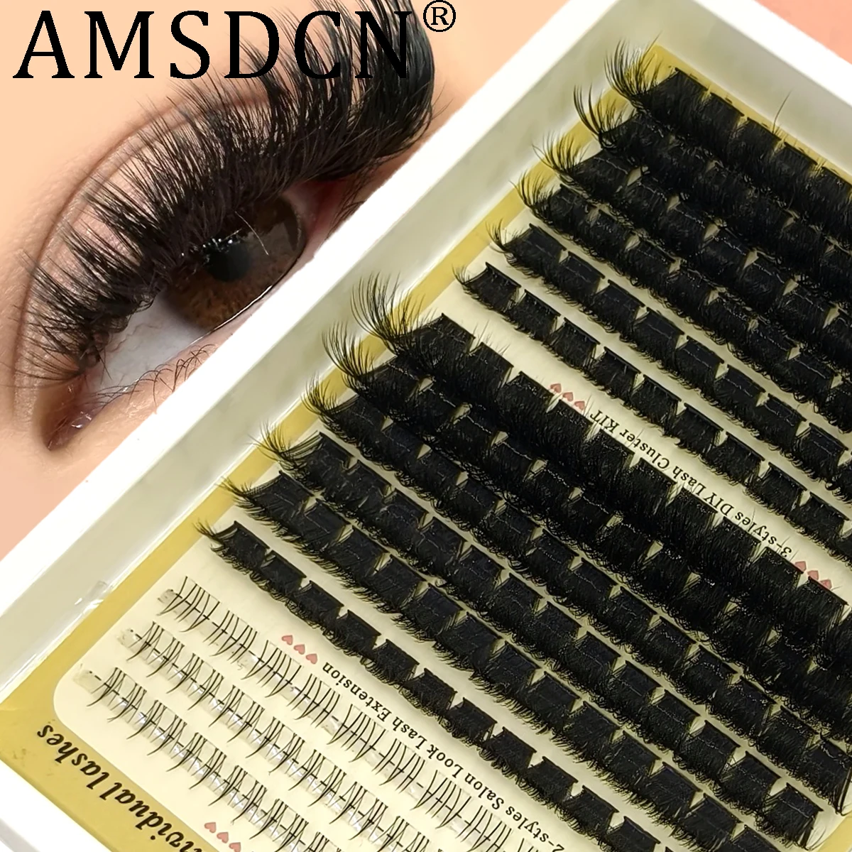 AMSDCN DIY 5D Fluffy Lash Clusters 60D-200D Thick Eyelash Clusters8-18mm C D Curl Wispy Individual Lashes Eyelash Extension