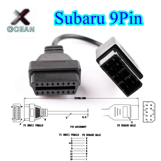 

2026Newest For Subaru 9pin cable OBD1 to obd2 16 pin lead Diagnostic interface cable Interface Auto Scanner Cable