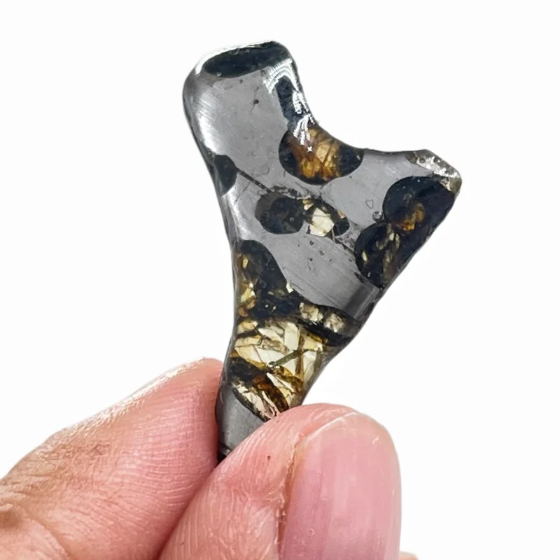 Seymchan Pallasite Meteorite Specimen Natural Olivine Meteorite Irregular Slice Cut Polished Space Rock Collection