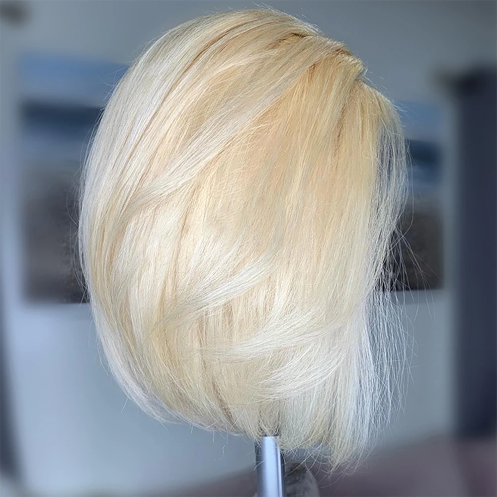 Platinum Blonde Colored Lace Front Wig Short Straight Bob Human Hair Wigs For Women HD Transaprent Lace Forntal Wig Preplucked