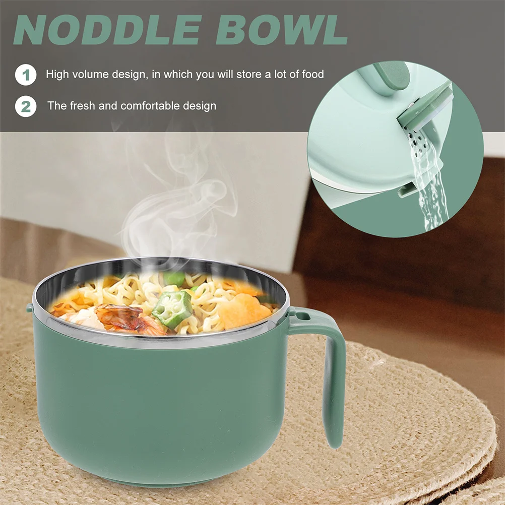 

Household Stainless Steel Food Bowl 1.2L Handle Design Convenient Lunch Ramen Bowl Compact Bento Container