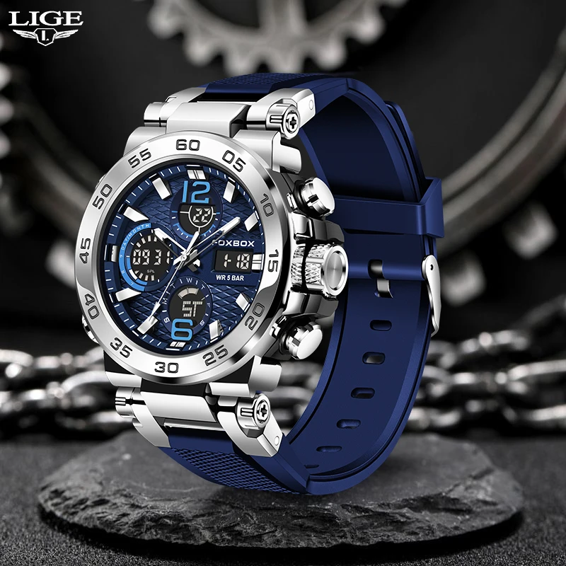 Relogio Masculino FOXBOX Top Brand Luxury Sport Digital Military Men Watches Silicone Strap Chronograph Man Wristwatch 2023