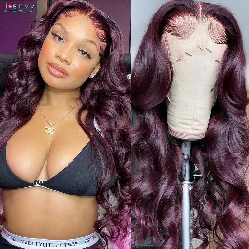 13x6 99J Bordeaux Kant Voorpruik Body Wave Gekleurde Transparante Kant Pruik Peruaanse 13x4 Kant Frontale Pruik Menselijk Haar Pruiken Rode Pruiken