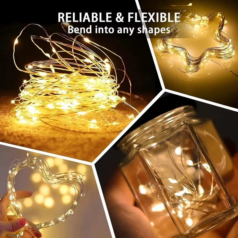 1-10Pcs String Fairy Lights 10/20/30/50LED Silver Copper Wire Battery Powered Lights for Wedding Party Christmas Decor