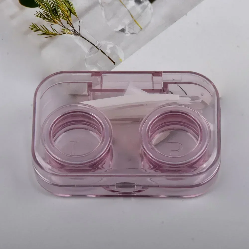 Mini Transparent Cute Portable Contact Lens Case with Tweezer Suction Stick Set for Travel Kit Holder Contact Lenses Box