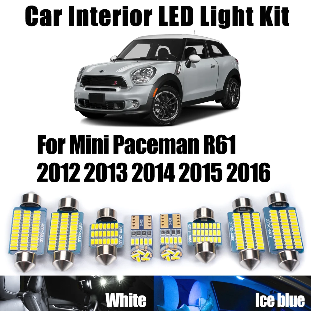

14 шт. светодиодный внутренний купол с картой, солнцезащитный козырек, светильник для багажника, комплект автомобильных потолочных ламп для Mini Paceman R61 2012 2013 2014 2015 2016