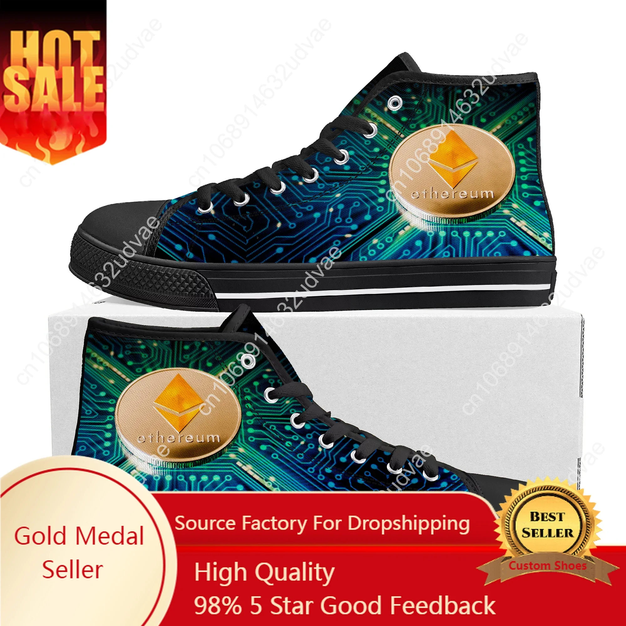 

Ethereum Cryptocurrency Miner ETH Coin High Top Sneakers Mens Womens Teenager Canvas Sneaker Casual Couple Shoes Custom Shoe