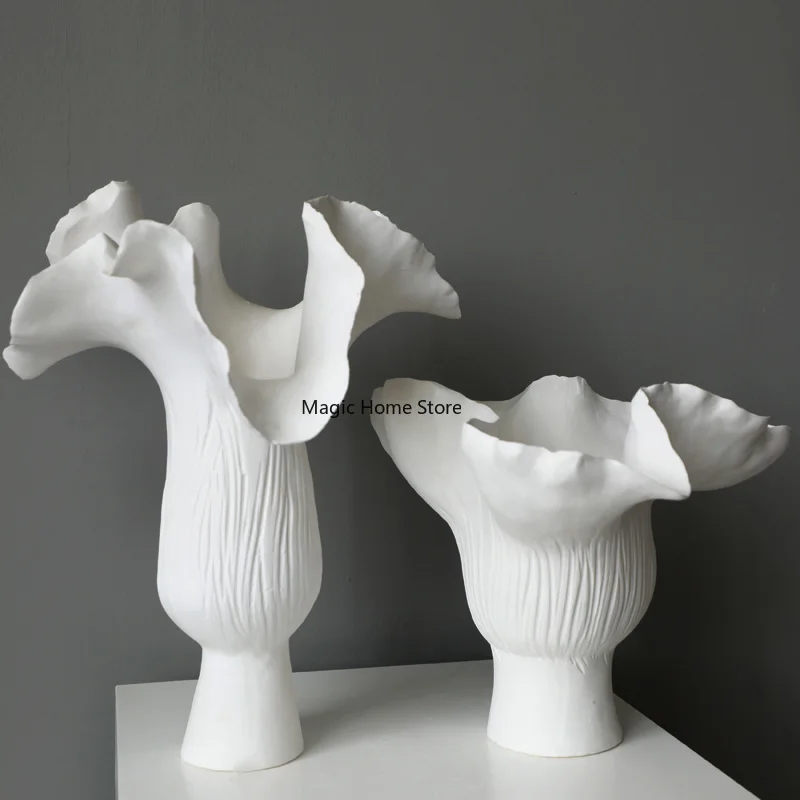 Ceramic Vase White Handicraft Irregular Flower Buds Flower Vase Floral Arrangement Accessories Home Living Room Decoration