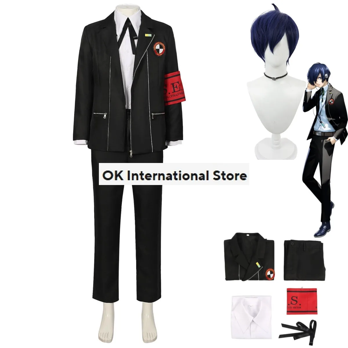 Anime Game Persona3 P3 Yuuki Makoto Cosplay Costume Wig Japanese High School Uniform Coat Man Halloween Carnival Suit